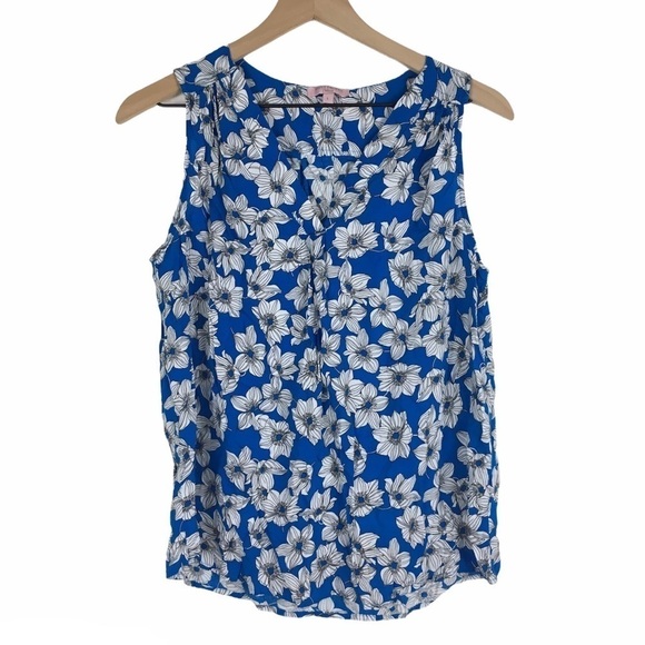 SAINT TROPEZ WEST Sleeveless Top Blouse Shell Floral Split V Neck Size Large - Picture 7 of 7